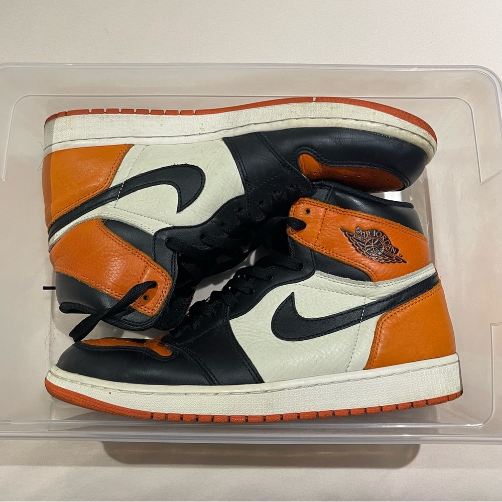Nike Air Jordan 1 High - Black, Orange, White (Shattered backboard) worn